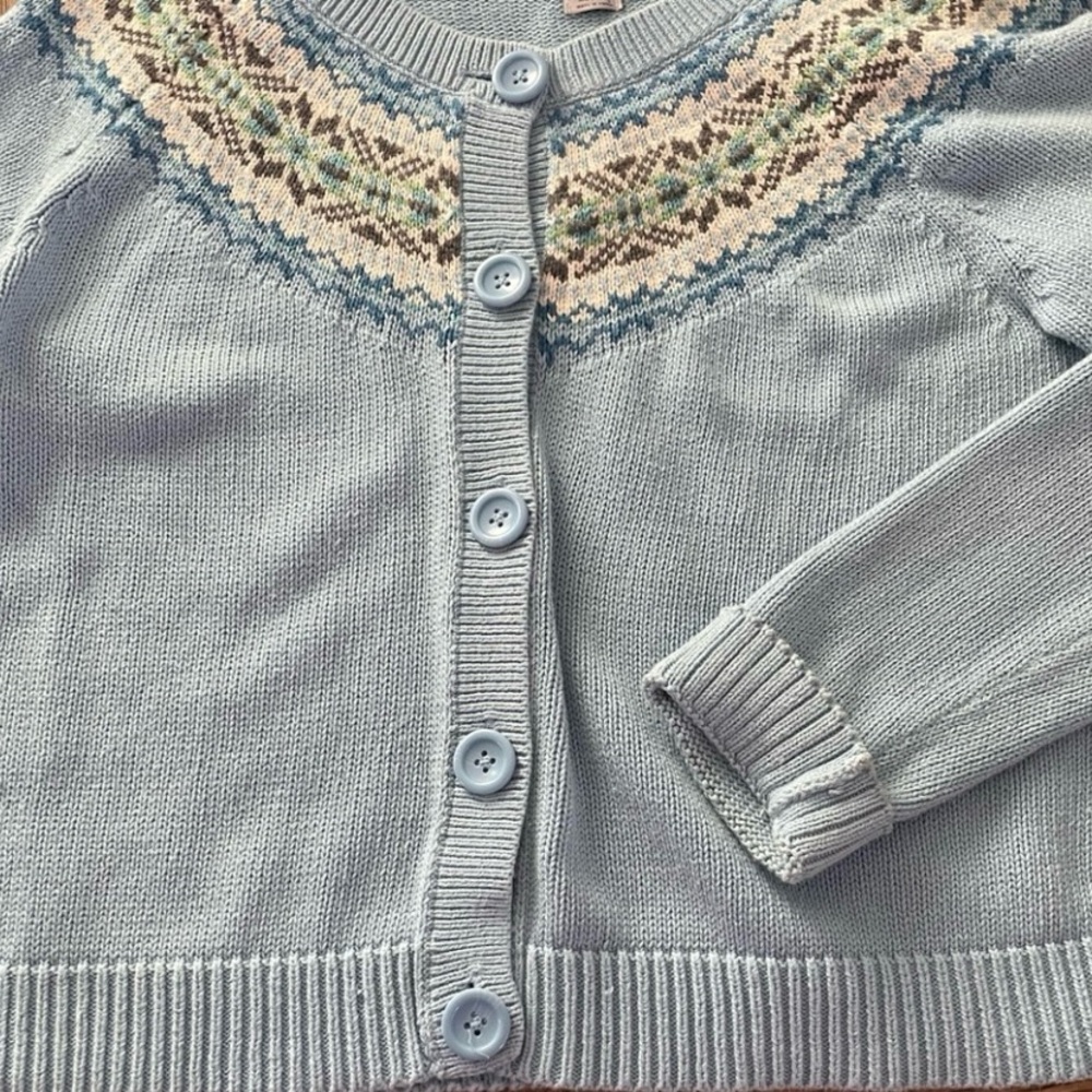 Van Heusen Light Blue Cardigan with Patterned Fair Isle Collar